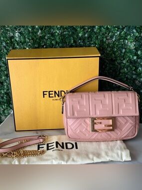 Fendi Pink Nappa Embossed Baguette Crossbody Mini